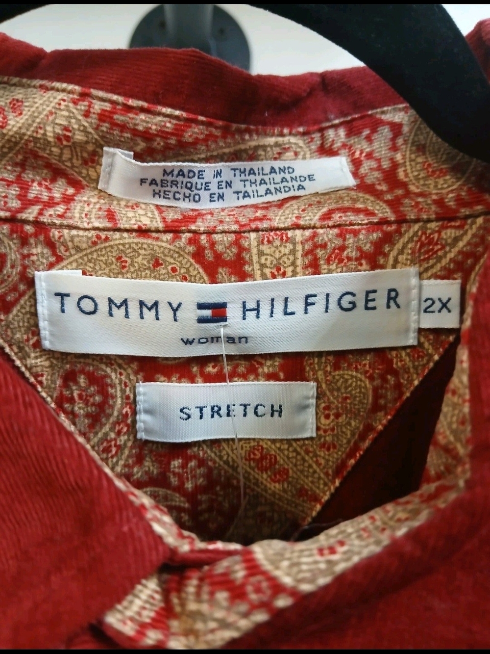 Tommy Hilfiger Vintage Women's Red Corduroy Long-Sleeve Snap Shirt - Picture 3 of 6